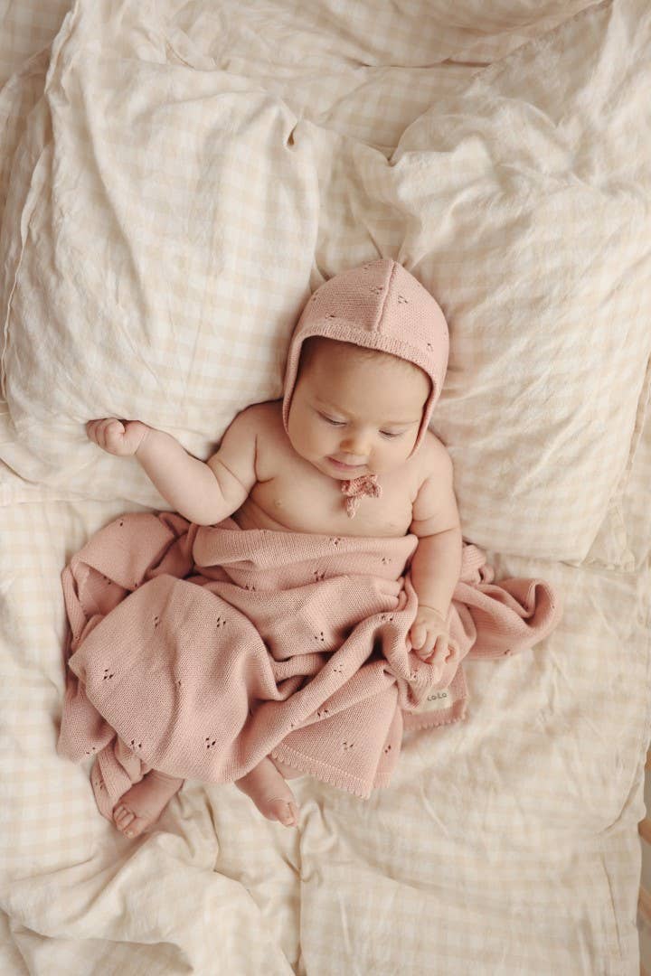 Bleu La La - Organic Cotton Luxury Organic Blanket + Bonnet Hat Set: Pink