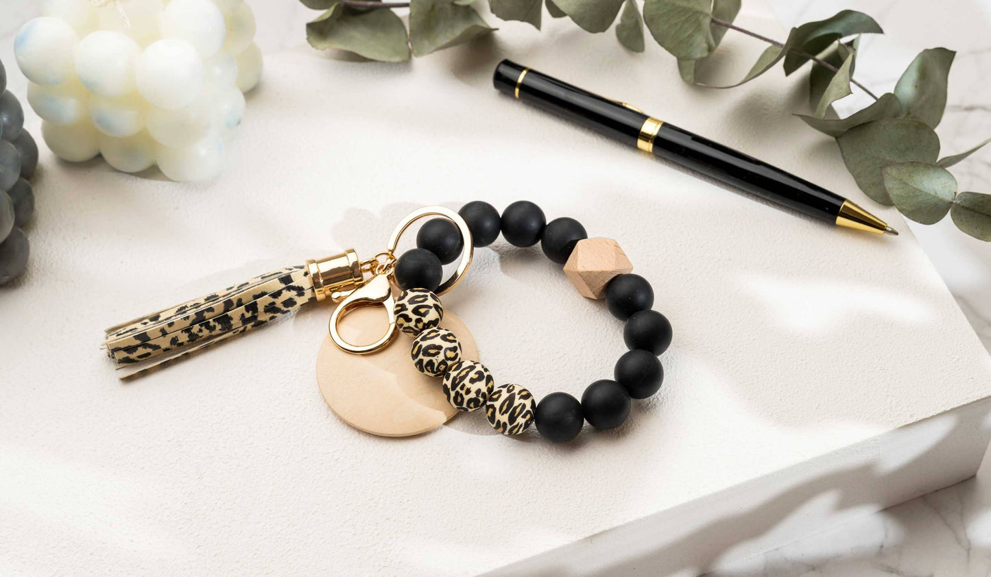 American Leather Goods - Keychain With Wristlet Bangle Bracelet, Keyring Bangle