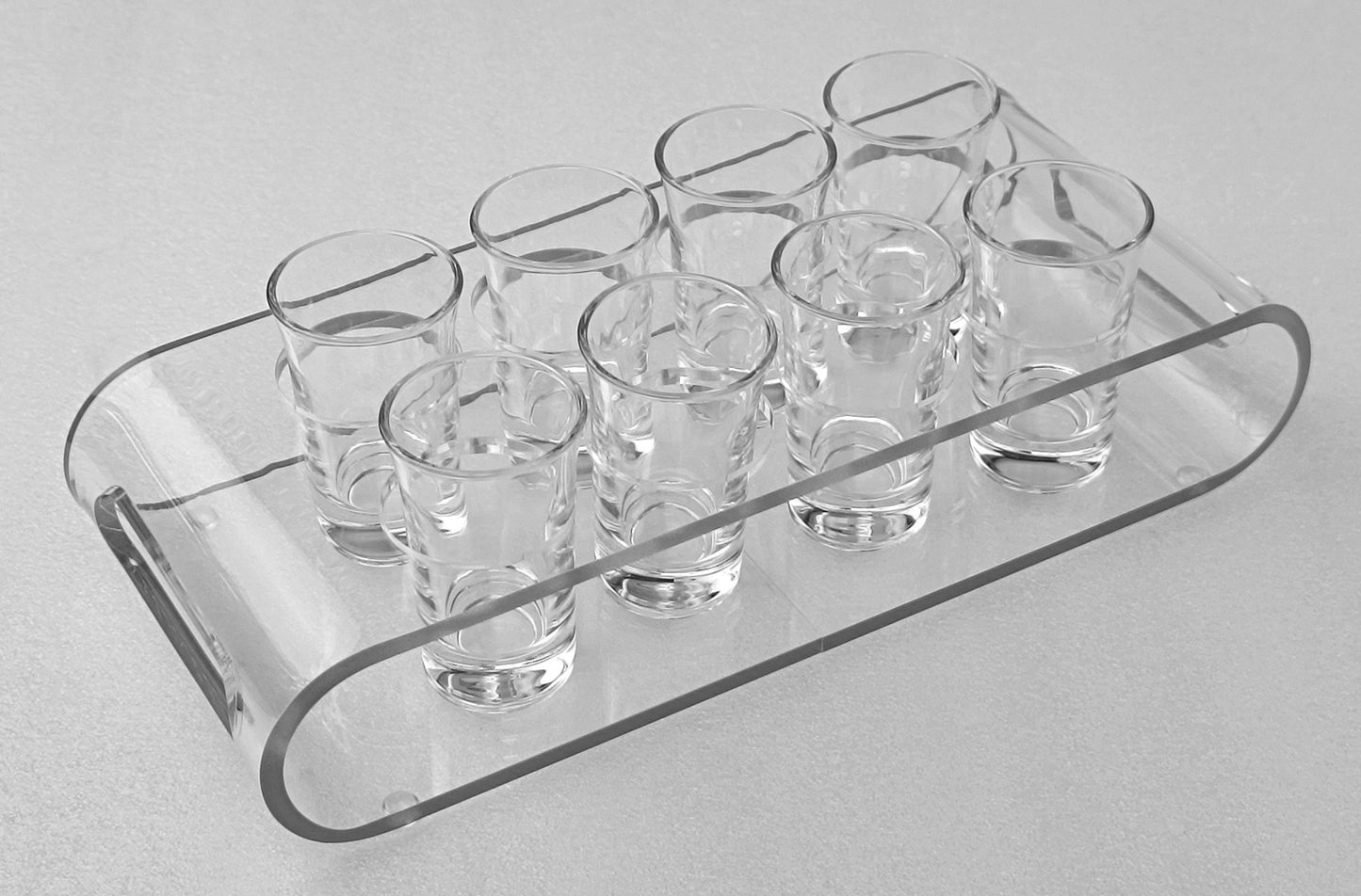 DesignStyles Home - Set of 8 Shot Glasses with Silver-Edges Acrylic Holder