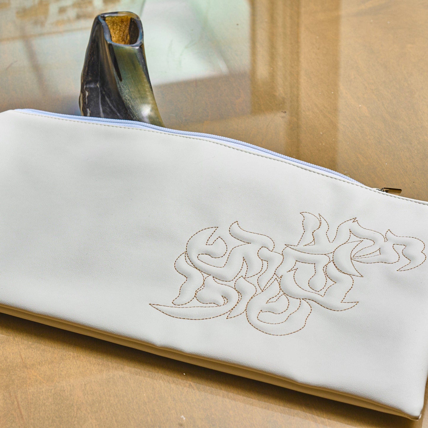 Waterdale Collection - Leather Pillow Script Shofar Bag: Gold