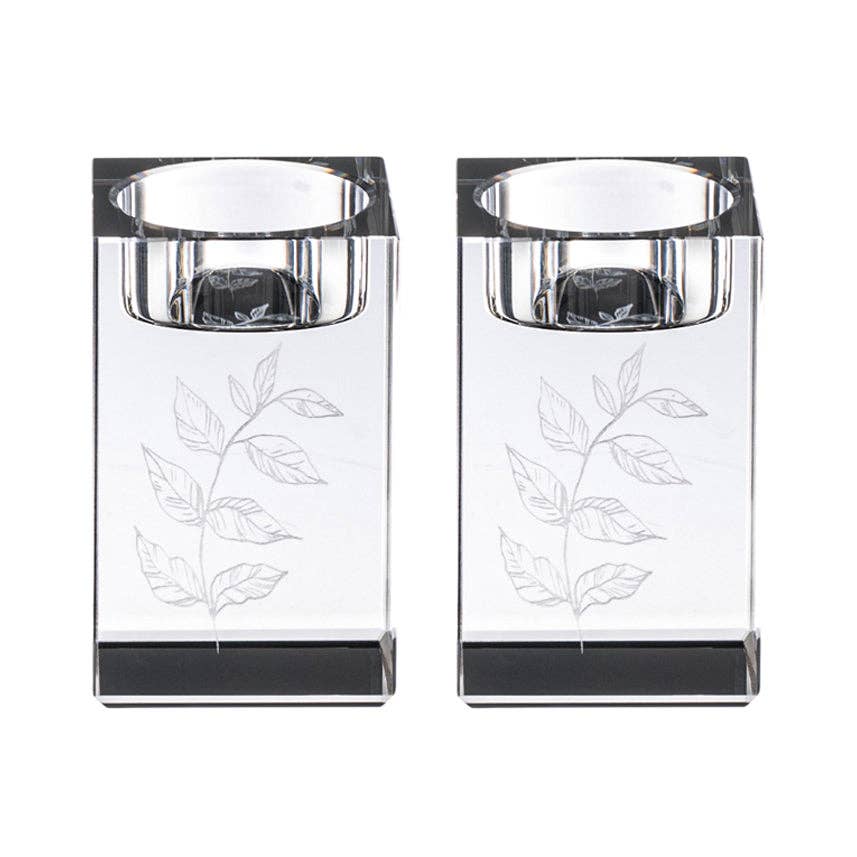 Waterdale Collection - Engraved Crystal Tea Light Holders: Clear