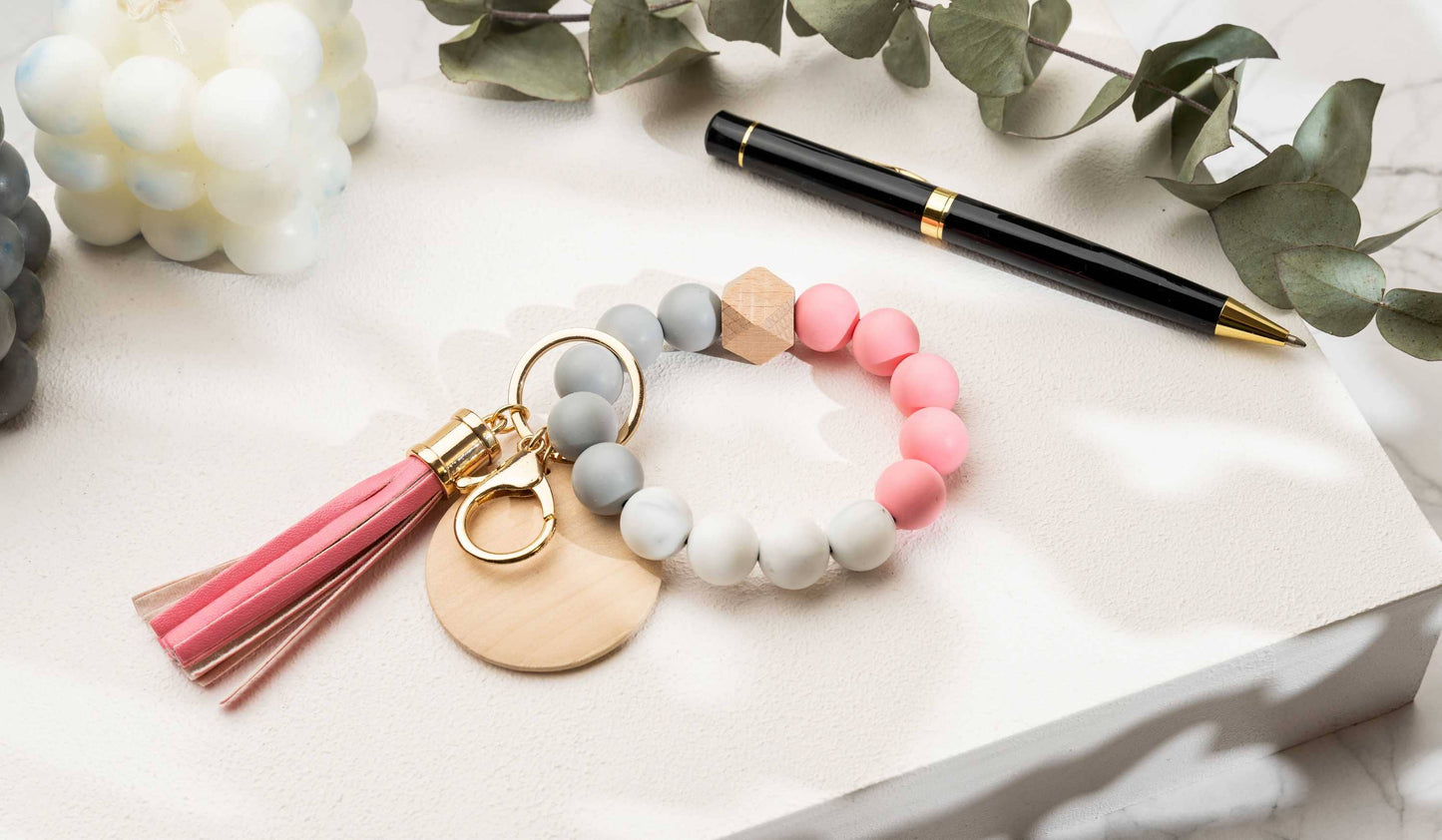American Leather Goods - Keychain With Wristlet Bangle Bracelet, Keyring Bangle