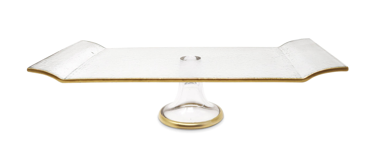 VIVIENCE - Footed Oblong Cake Plate With Gold Trim