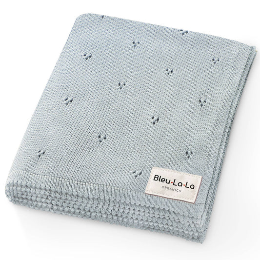 Bleu La La - 100% Organic Cotton Pointelle Swaddle Receiving Baby Blanket: Powder Blue