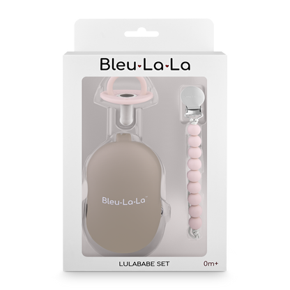 Bleu La La - Baby Newborn Gift Set - Includes Pacifier Clip and Case: Taupe & Ballet slipper