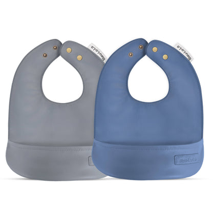 Bleu La La - Set of Soft Vegan Leather Easy Clean Bibs 0-12 Months: Muave & Ivory