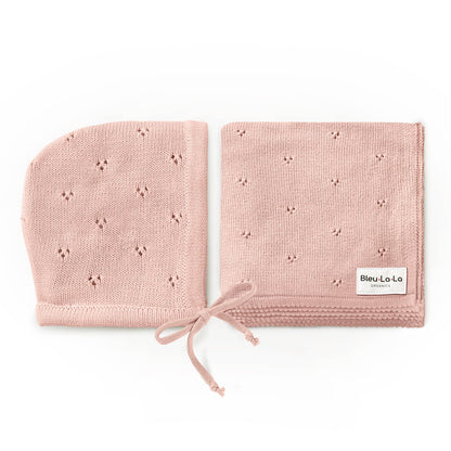 Bleu La La - Organic Cotton Luxury Organic Blanket + Bonnet Hat Set: Pink