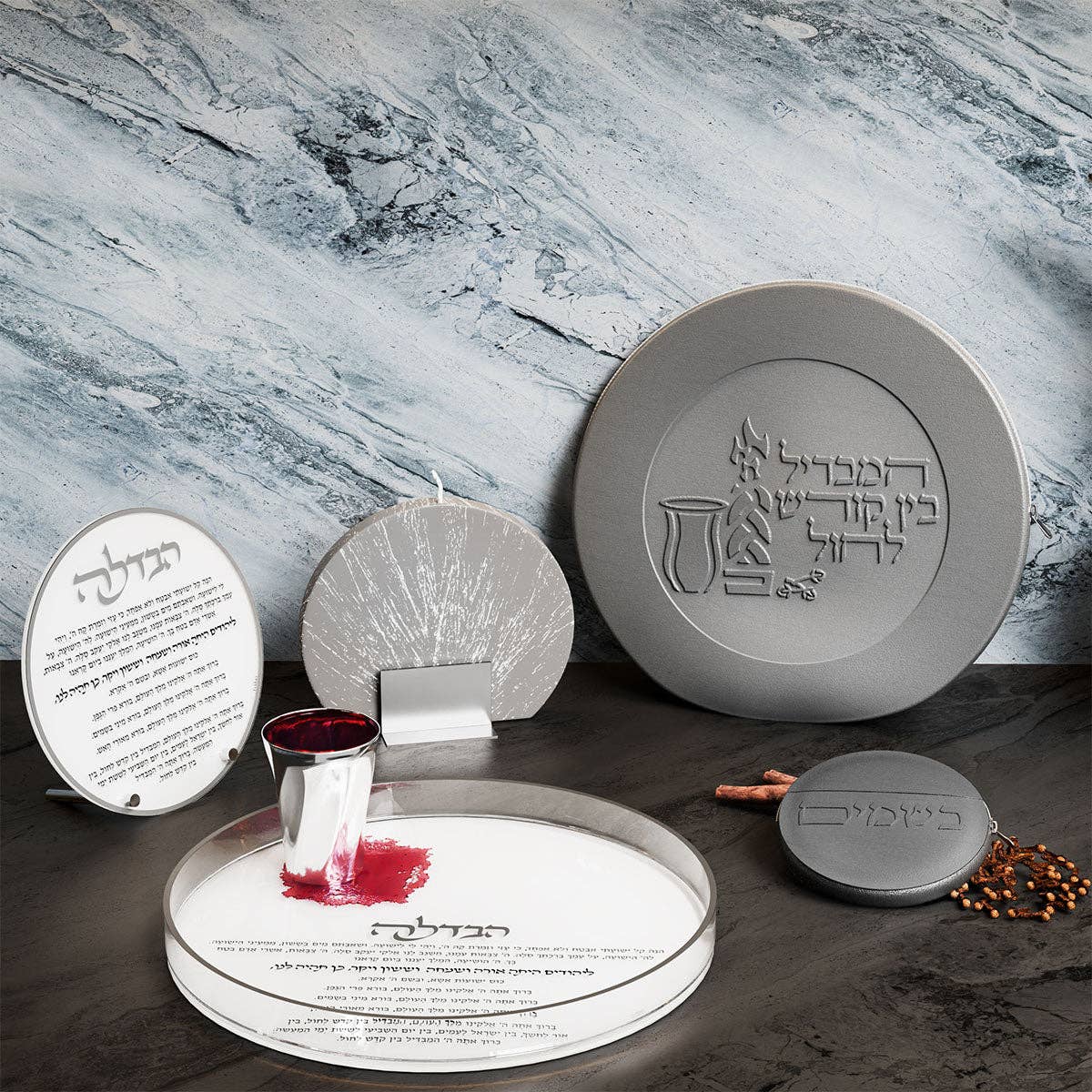 Feldart LLC - Classic Havdalah Leather Set: Grey