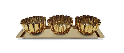 VIVIENCE - 3 Bowl Stainless Steel Relish Dish on Tray, 17.25"L