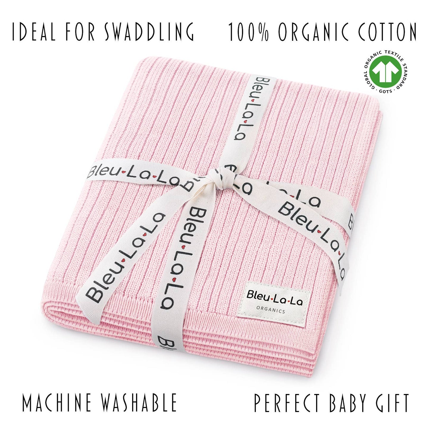 Bleu La La - 100% Luxury Organic Cotton Ribbed Baby Swaddle Blanket: Petal Pink