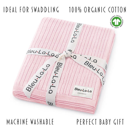 Bleu La La - 100% Luxury Organic Cotton Ribbed Baby Swaddle Blanket: Petal Pink