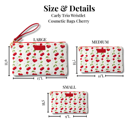 Lemonbella - Cosmetic Bag Set 3 Piece Wristlet Makeup Cherry (Matte)