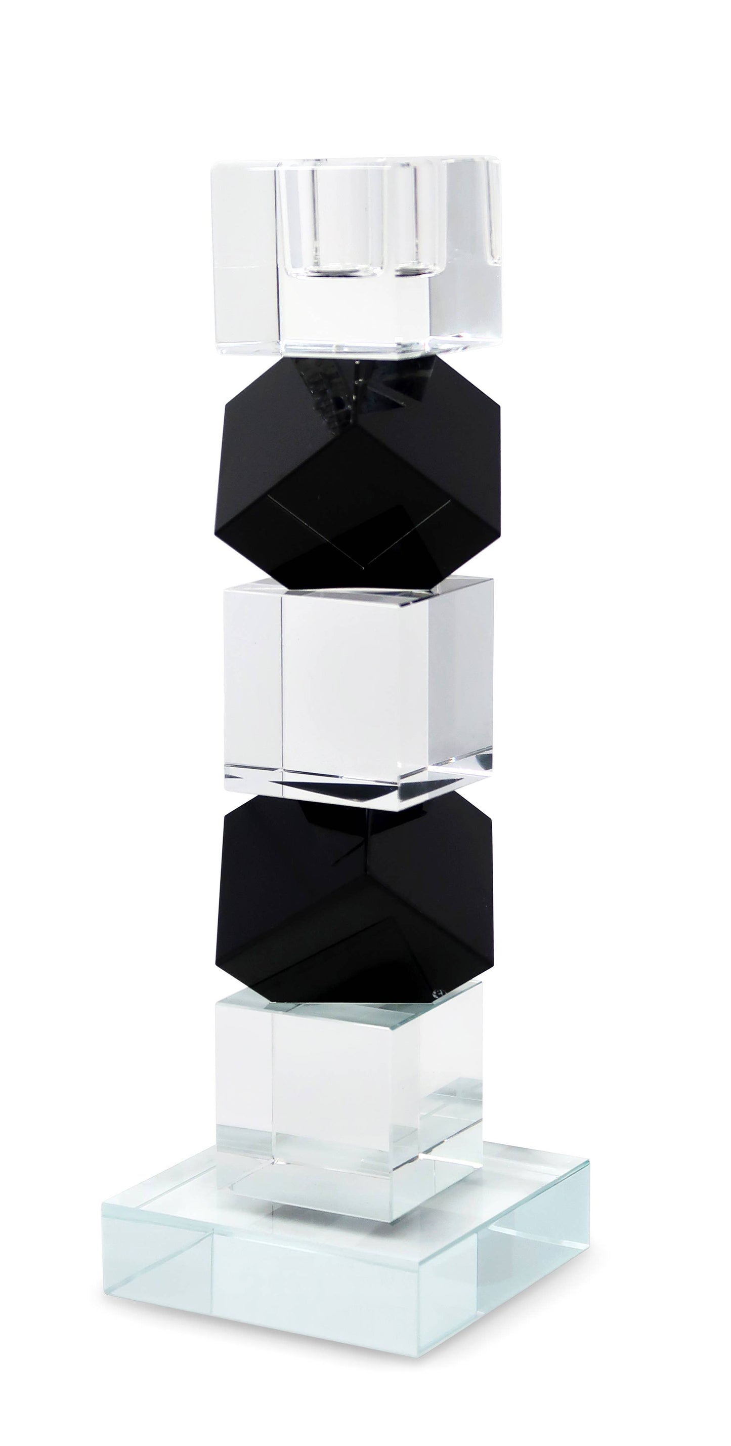 VIVIENCE - Crystal Candlestick w Black & Clear Block Design: Large