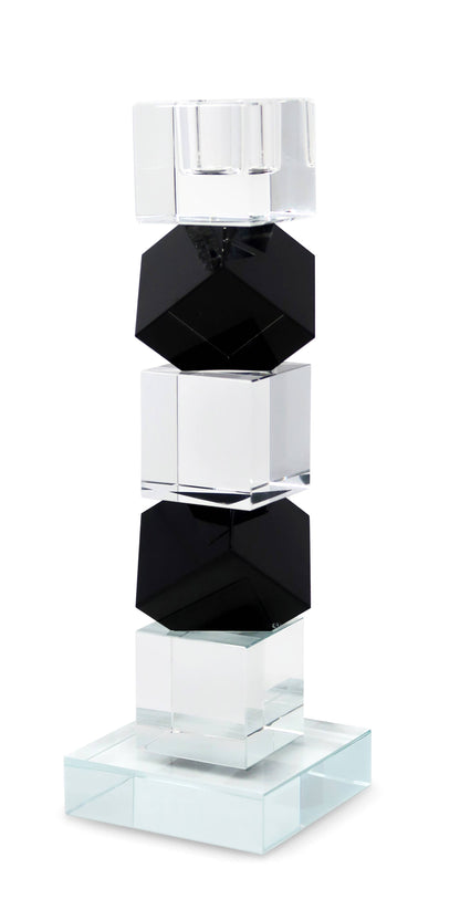 VIVIENCE - Crystal Candlestick w Black & Clear Block Design: Large
