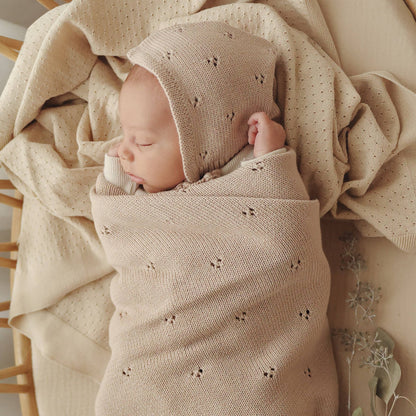 Bleu La La - 100% Organic Cotton Pointelle Swaddle Receiving Baby Blanket: Butter Cream