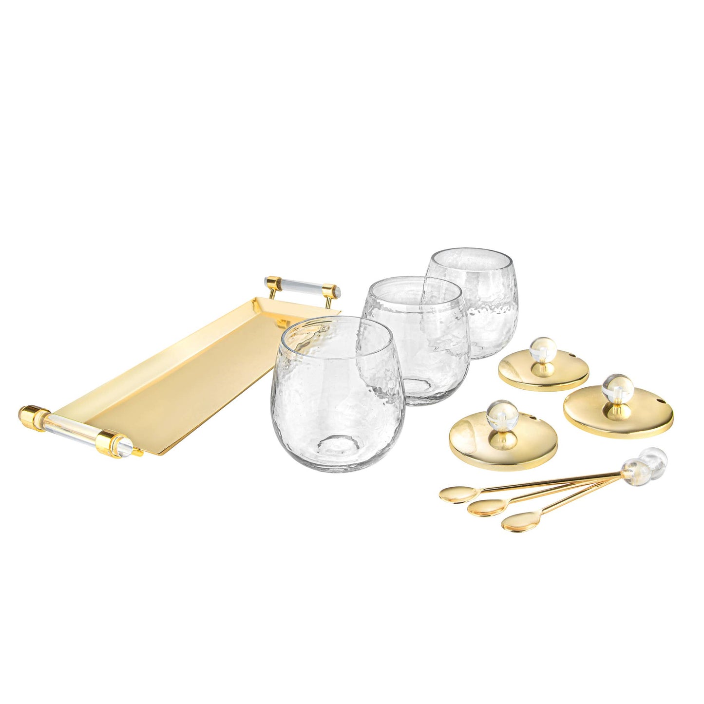 VIVIENCE - 3 Canisters on Rectangle Tray with with Clear Ball Knobs: Gold