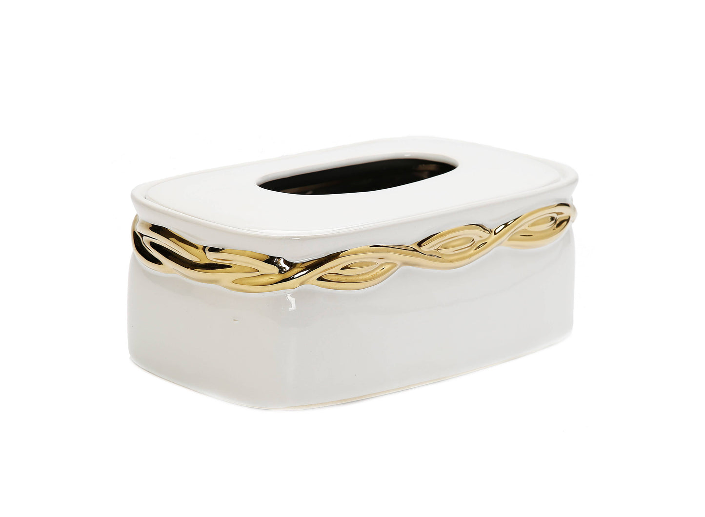 VIVIENCE - White Tissue Box Gold Rounded Design