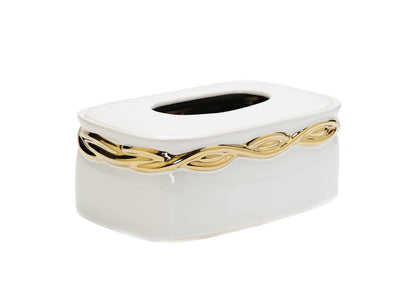 VIVIENCE - White Tissue Box Gold Rounded Design