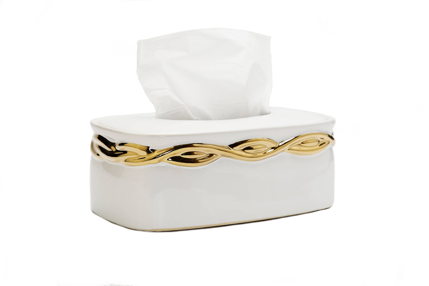 VIVIENCE - White Tissue Box Gold Rounded Design