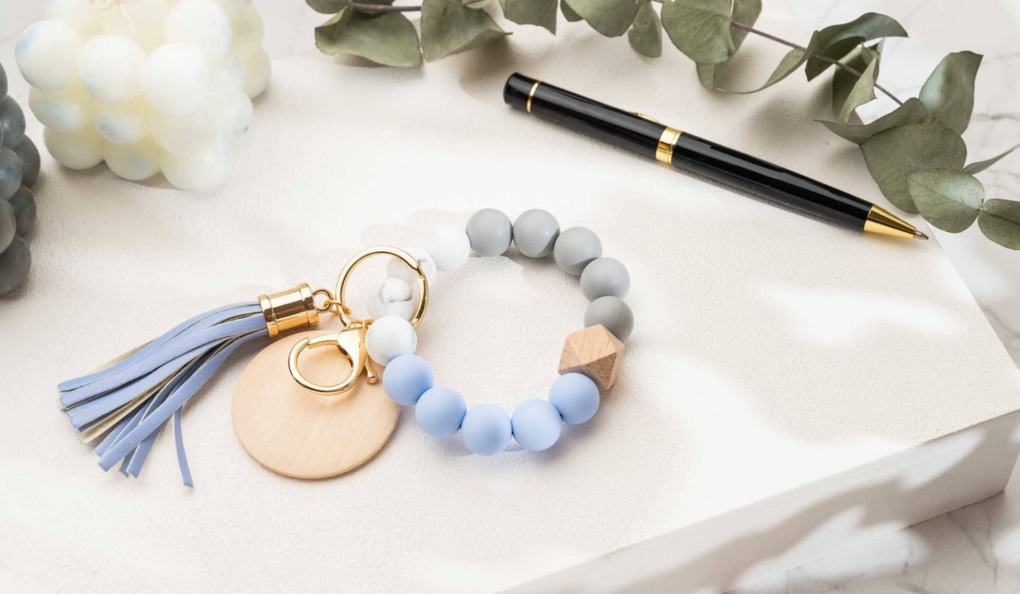 American Leather Goods - Keychain With Wristlet Bangle Bracelet, Keyring Bangle
