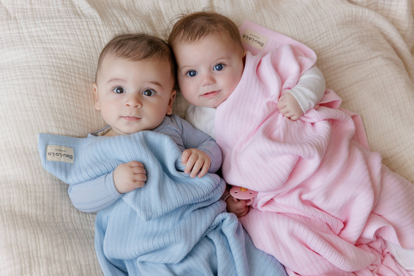 Bleu La La - 100% Luxury Organic Cotton Ribbed Baby Swaddle Blanket: Sky Blue