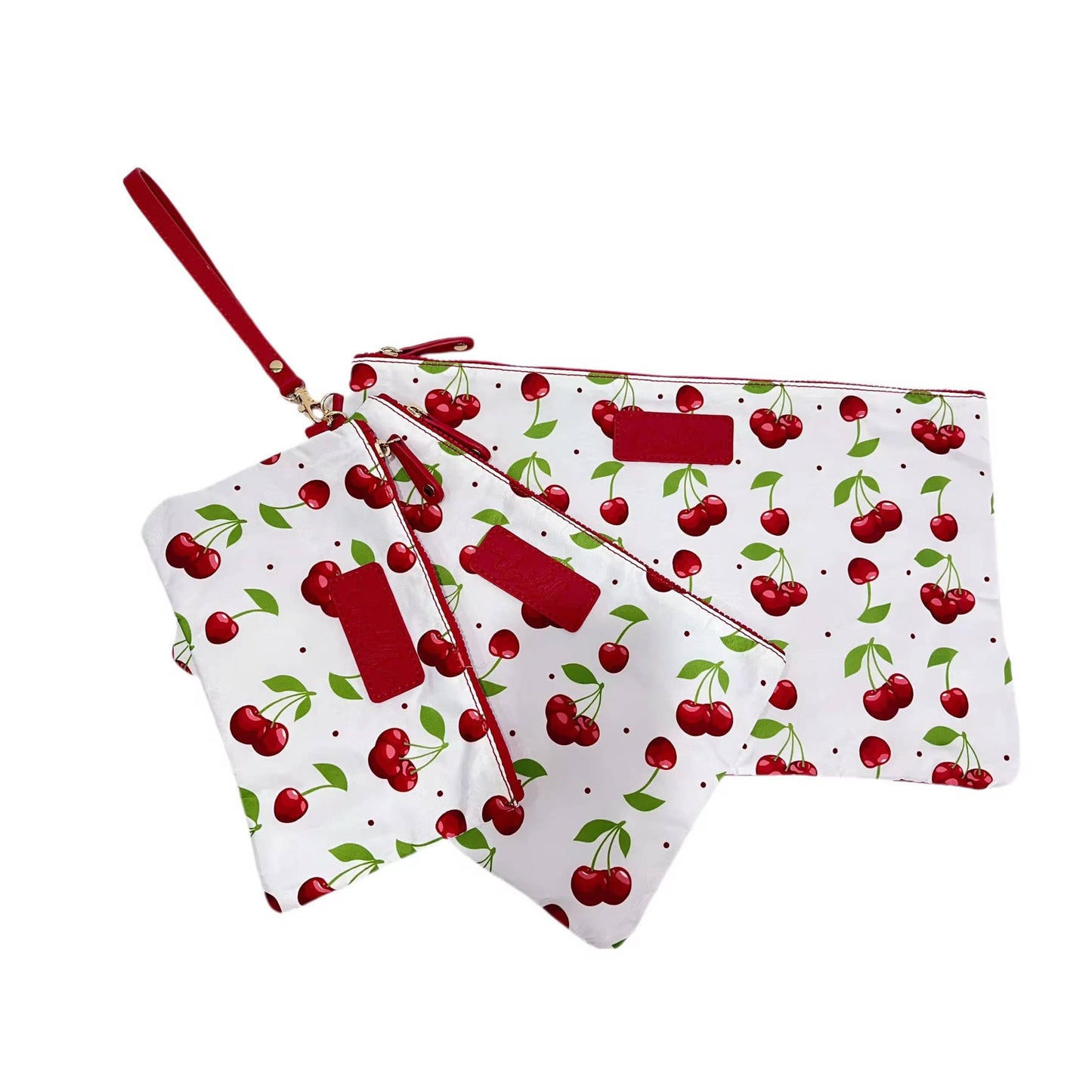 Lemonbella - Cosmetic Bag Set 3 Piece Wristlet Makeup Cherry (Matte)