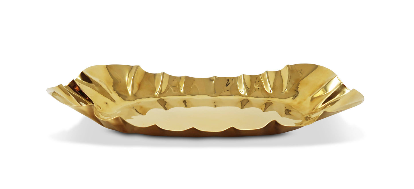VIVIENCE - Stainless Steel Hammered Serving Tray, 17.25"L: Gold