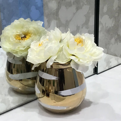 VIVIENCE - Gold Bud Vase with White Brushed Design