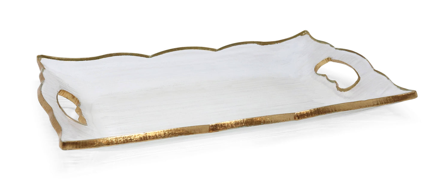 VIVIENCE - Rectangular Glass Tray with Handles and Gold Rim