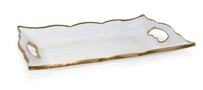 VIVIENCE - Rectangular Glass Tray with Handles and Gold Rim