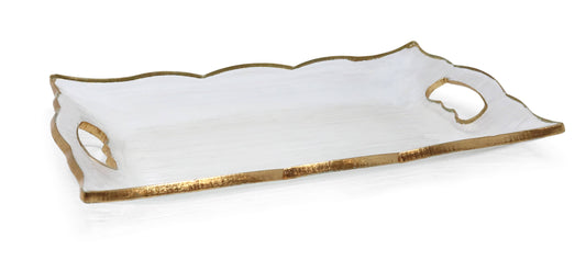 VIVIENCE - Rectangular Glass Tray with Handles and Gold Rim