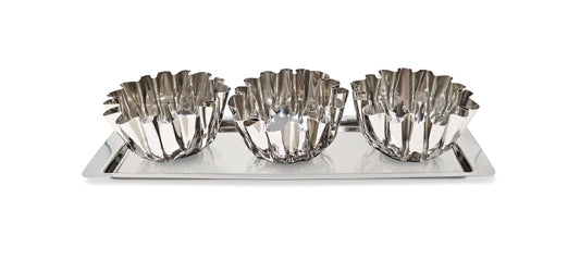 VIVIENCE - 3 Bowl Stainless Steel Relish Dish on Tray
