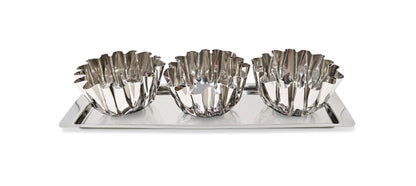 VIVIENCE - 3 Bowl Stainless Steel Relish Dish on Tray, 17.25"L