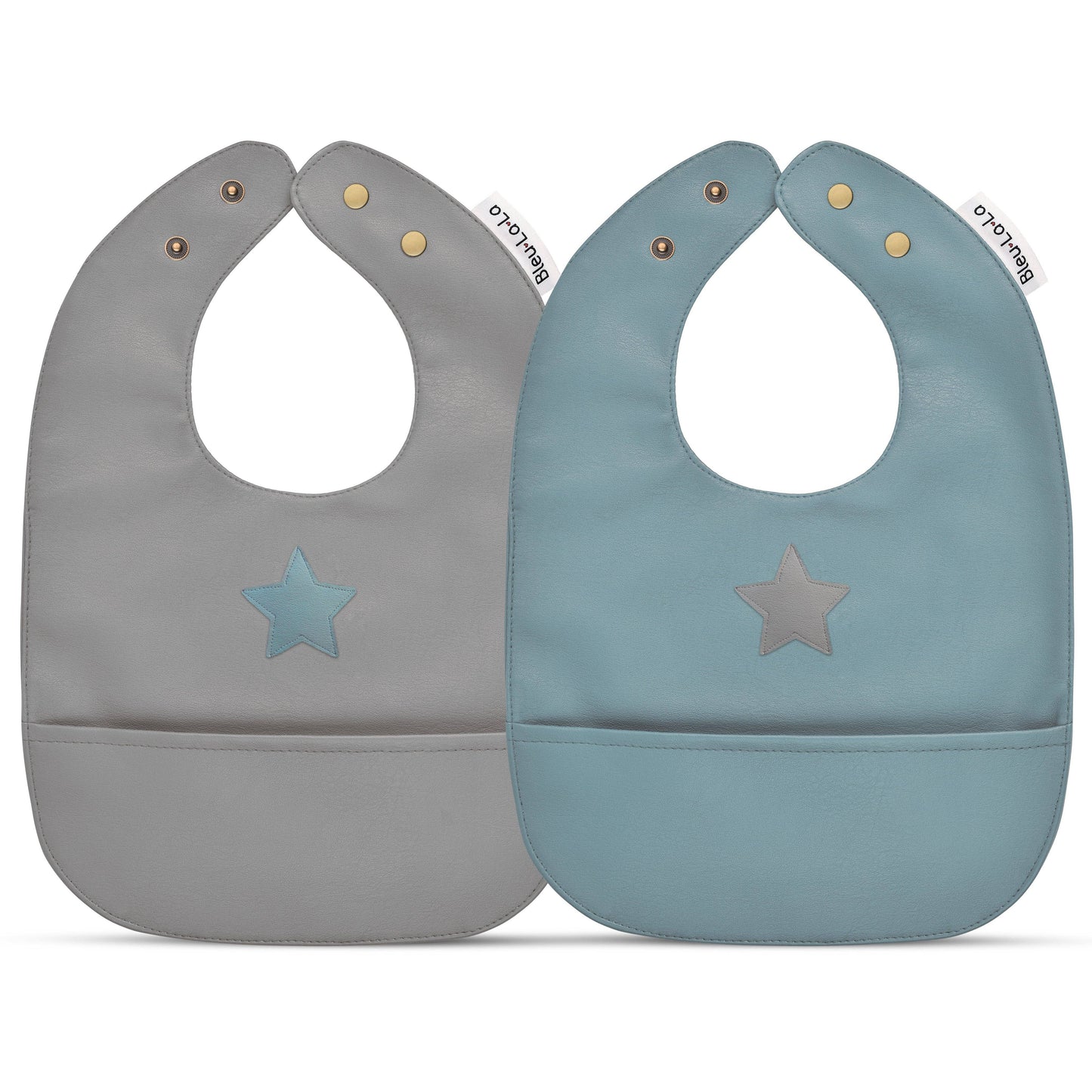 Bleu La La - Set of Soft Vegan Leather Easy Clean Bibs 12-24 Months: Teal & Grey