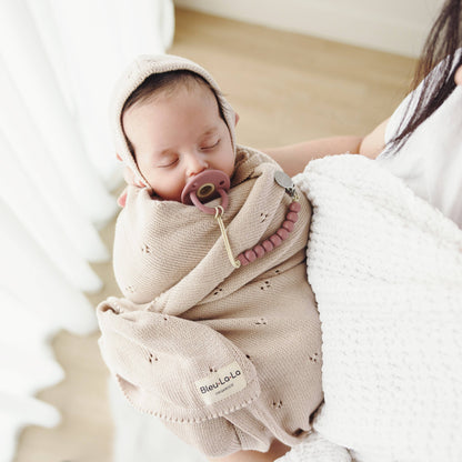 Bleu La La - 100% Organic Cotton Luxury Organic Blanket + Bonnet Hat Set: Beige