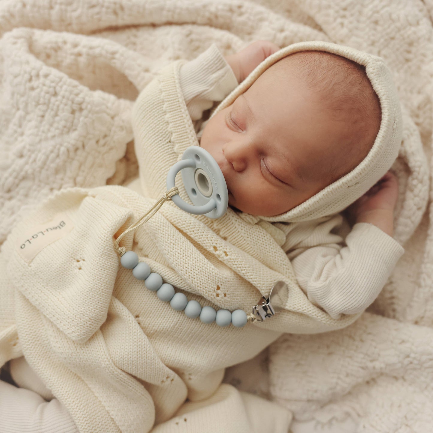 Bleu La La - 100% Organic Cotton Luxury Organic Blanket + Bonnet Hat Set: Blue