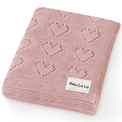 Bleu La La - 100% Luxury Cotton Receiving Swaddle Baby Blanket - Heart: Pink