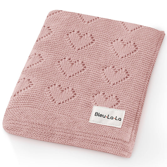 Bleu La La - 100% Luxury Cotton Receiving Swaddle Baby Blanket - Heart: Pink