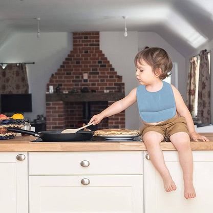 Bleu La La - Set of Soft Vegan Leather Easy Clean Bibs 9-18 Months: Baby Blue & Grey