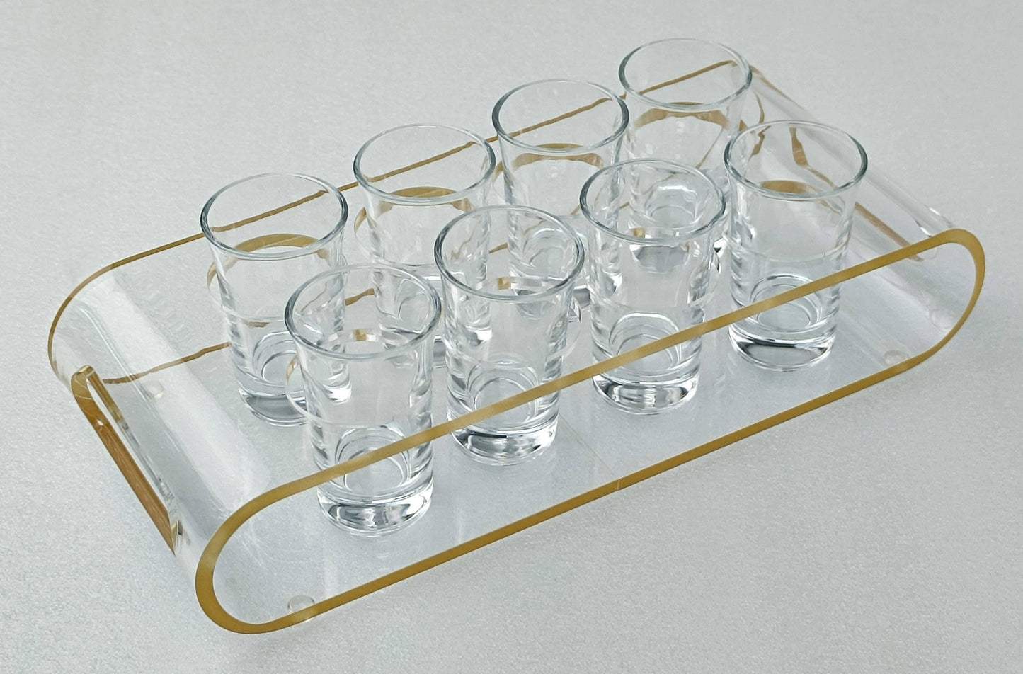 DesignStyles Home - Set of 8 Shot Glasses with Gold-Edges Acrylic Holder