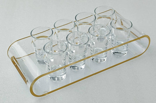 DesignStyles Home - Set of 8 Shot Glasses with Gold-Edges Acrylic Holder