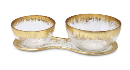 VIVIENCE - 2 Bowl Relish Dish on Tray with Gold Design