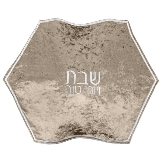 Waterdale Collection - Velvet Hexagon Challah Cover: Crushed Taupe with White
