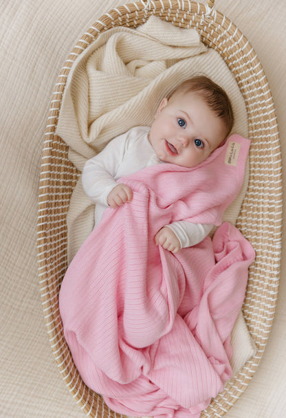 Bleu La La - 100% Luxury Organic Cotton Ribbed Baby Swaddle Blanket: Petal Pink
