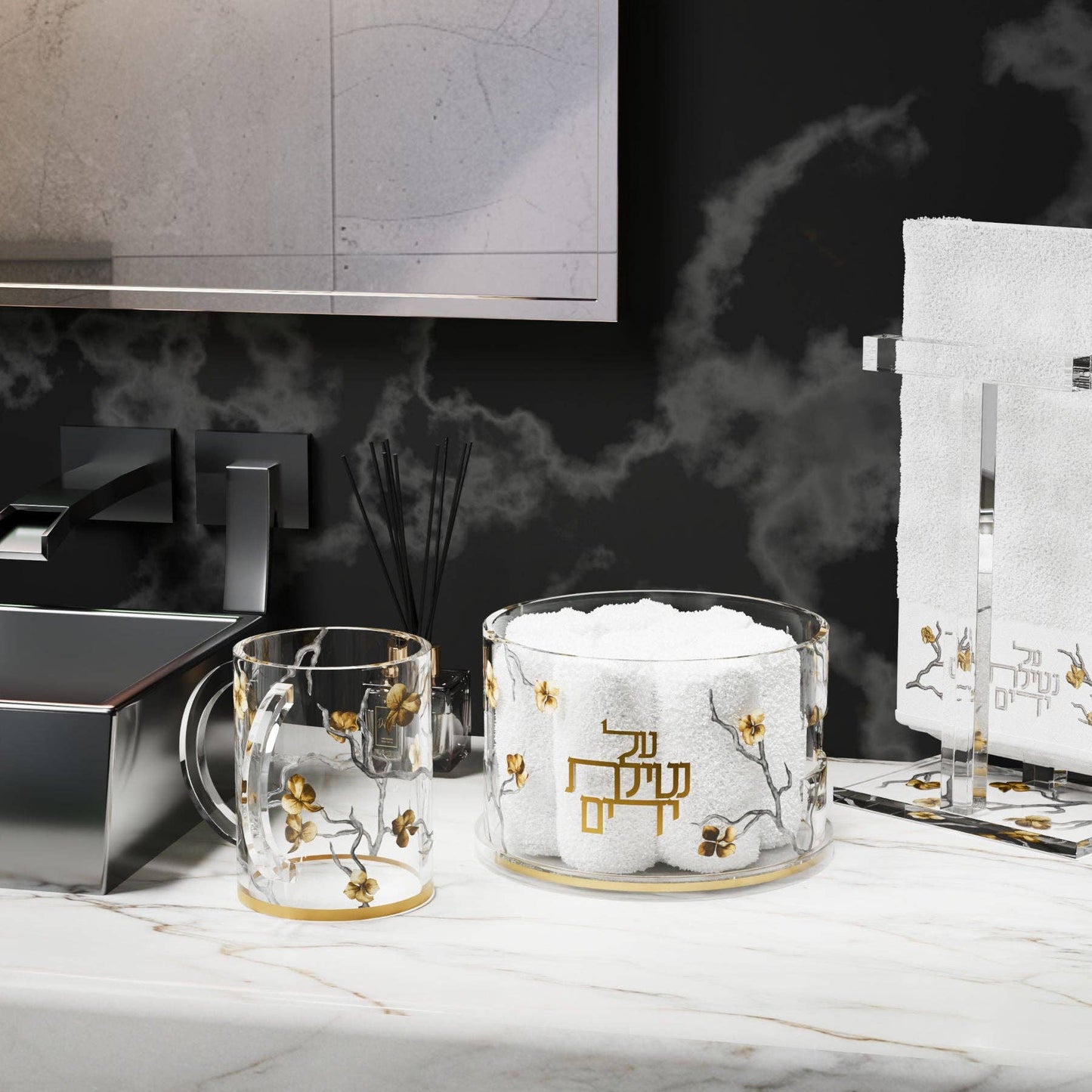 Feldart LLC - Golden Branch Towel Box: Hebrew