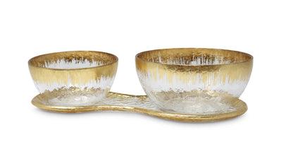 VIVIENCE - 2 Bowl Relish Dish on Tray with Gold Design