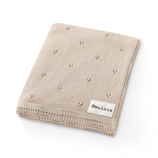 Bleu La La - 100% Organic Cotton Pointelle Swaddle Receiving Baby Blanket: Oatmeal