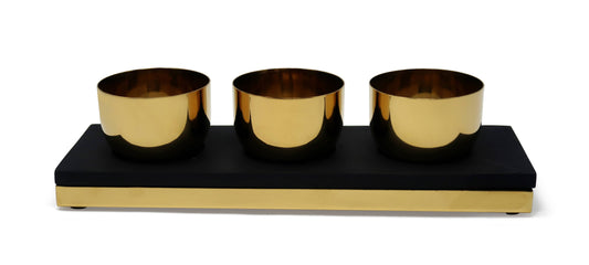VIVIENCE - Gold 3 Bowl Relish Dish with Black Tray