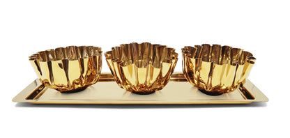 VIVIENCE - 3 Bowl Stainless Steel Relish Dish on Tray, 17.25"L