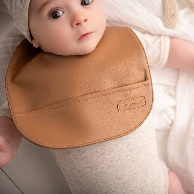 Bleu La La - Set of Soft Vegan Leather Easy Clean Bibs 0-12 Months: Mocha & Sand